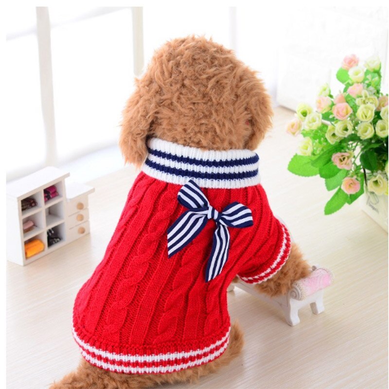 2 couleurs chien vêtements chiot chandails pour petits chiens animal de compagnie tricoté pull vêtements pour pull Chihuahua tricots pull chien # XXS: Rouge / XS