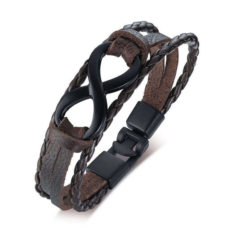 Modyle Mens Vrouwen Gevlochten Lederen Armband Liefde Infinity Charm Manchet Bangle Voor Mannen: 83215