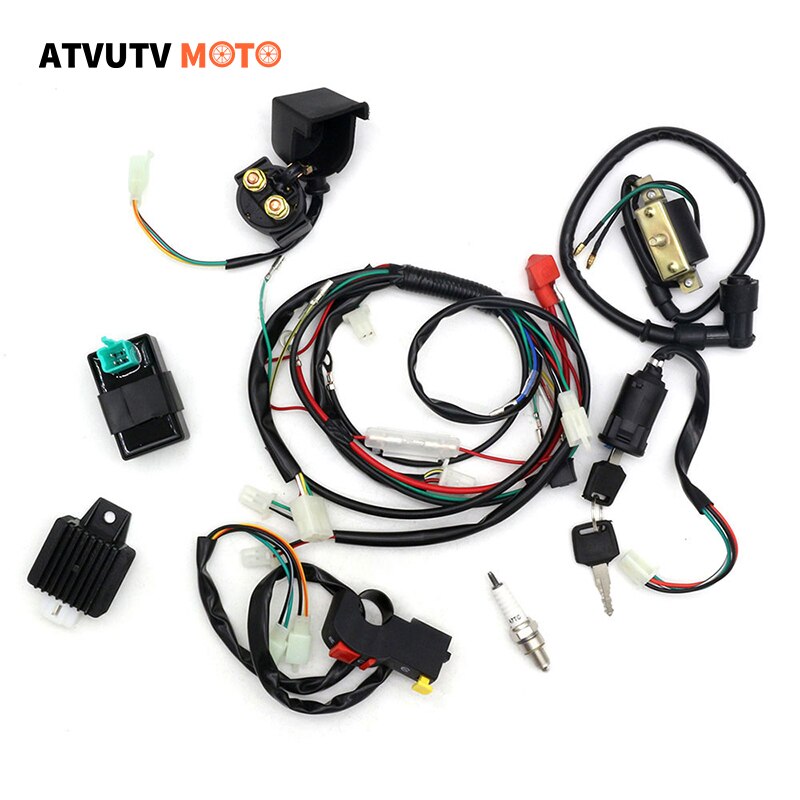 Motorcycle CDI Wiring Harness Loom Solenoid Ignition Coil Rectifier spark plug for 50cc 90cc 110cc 125cc PIT Quad Dirt Bike ATV