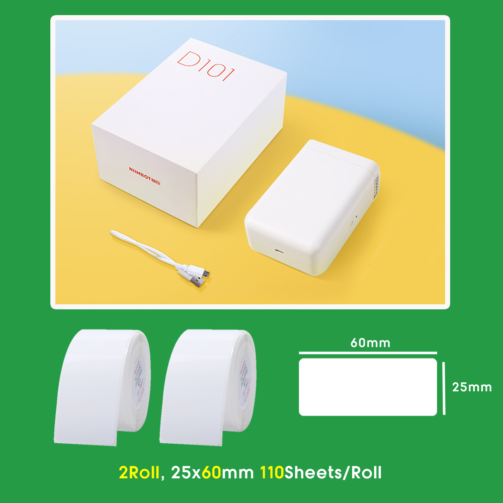 NIIMBOT D101 Portable Wireless Label Maker Machine Mini Pocket Thermal Label Printer 10-25mm Label Width for Retail Store Home: D101 add 2Roll C