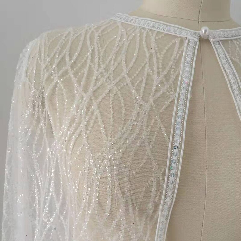 Wedding shawl white geometric cross little sequin dress shawl ivory white sequins women cape