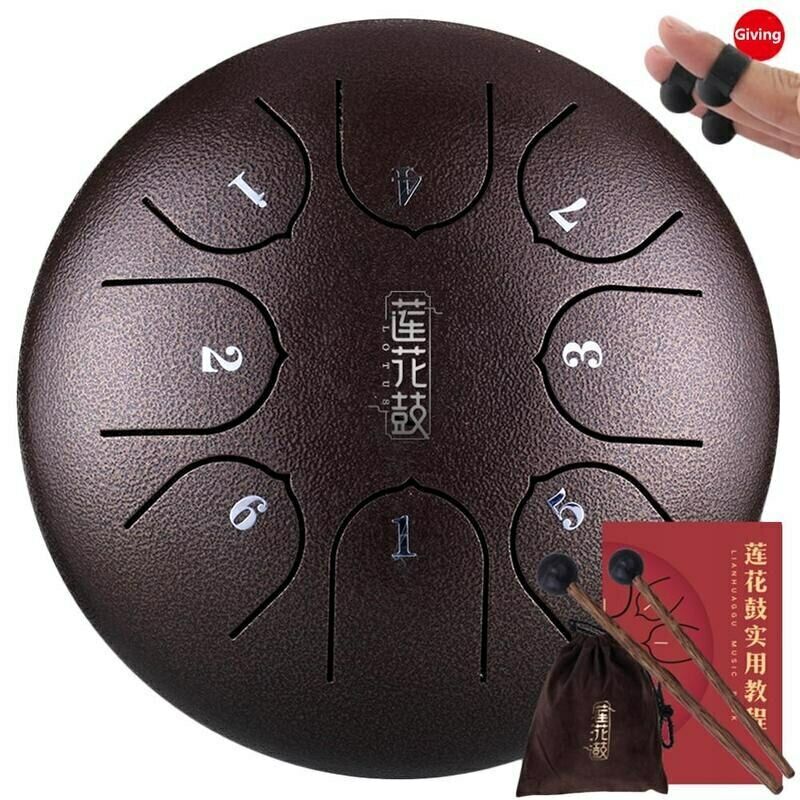 Alloy Steel Tongue Drum 6Inch 8 Tones with 1Pair Mallets + Storage Drum Bag THJ99