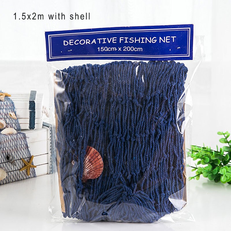 Estate Marine Decor Rete Da Pesca Arazzo Mare In Stile Mediterraneo Decorazione Della Parete di Casa Netto Del Pendente Delle Stelle Marine di Lisca di Pesce Decorazione: 1.5x2m blue B