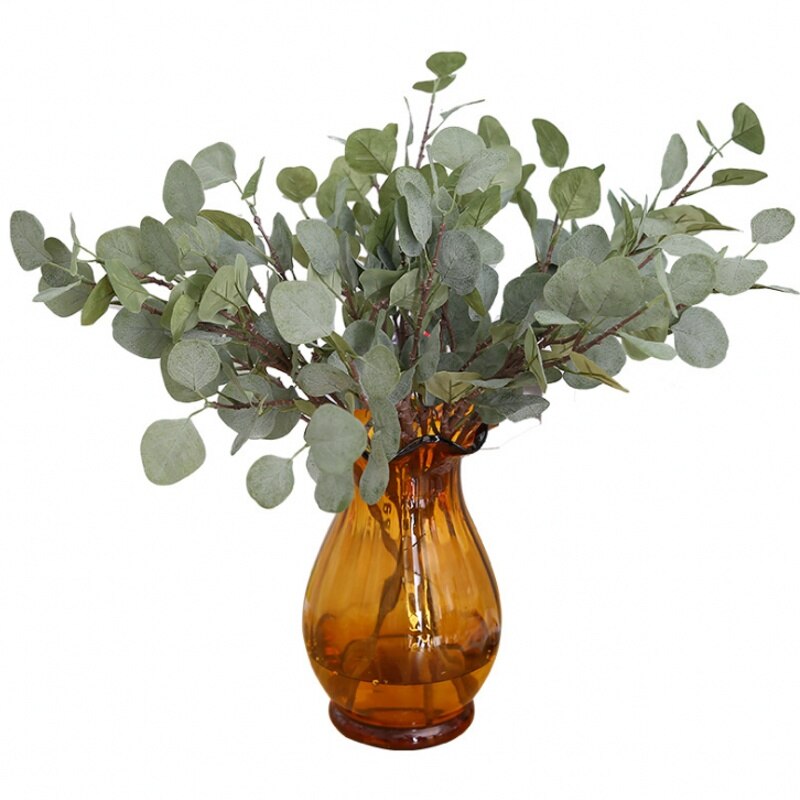 Kunstigt sølv dollar eukalyptusblad til plastblomster husholdningsbutik dest rustik dekoration kløverplante