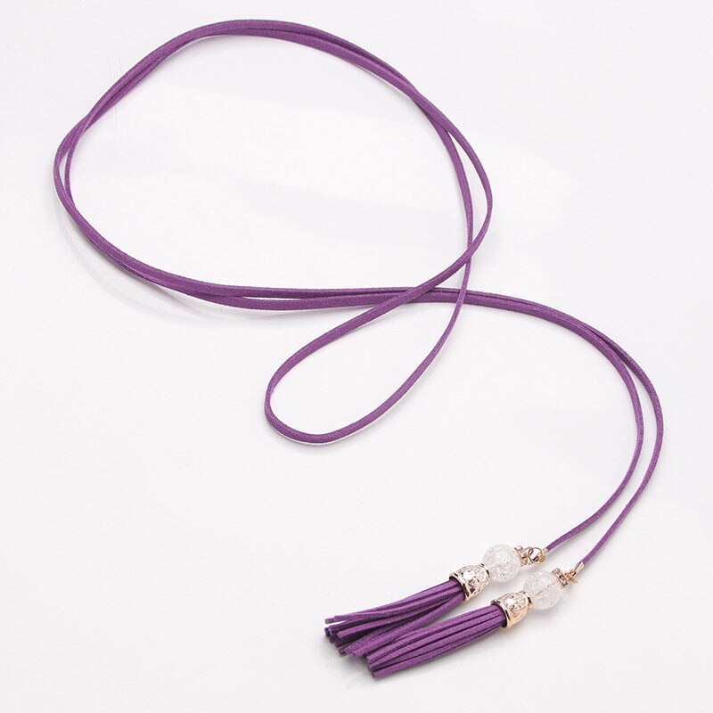 Nuevos cinturones de mujer, cadena de cintura estrecha con borla a la , cinturón para vestido, accesorios decorados con nudos: 12