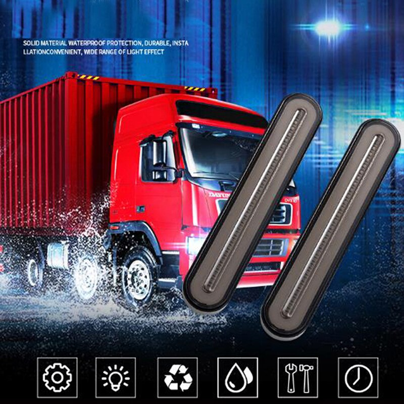 2Pcs Waterproof LED Trailer Truck Brake Light 3 in1 Neon Halo Ring Tail Brake Stop Turn Light Sequential Flowing Signal Light La