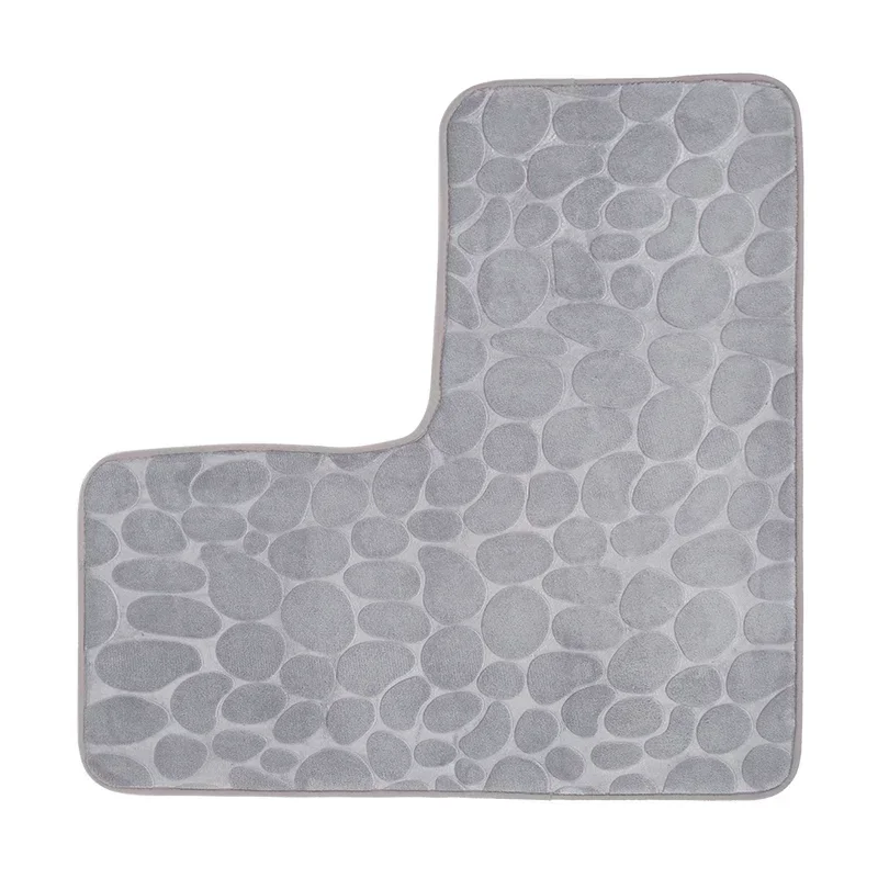 Bathroom Rug L-Shaped Bath Mat Non Slip Corner Shower Mat Soft and Absorbent Memory Cotton Anti Slip Solid Color Bathroom Mat: Blue