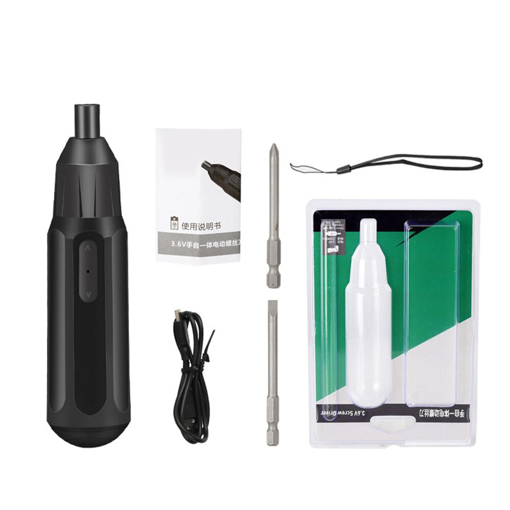 Electrical Screwdriver Set Hand 3.6V Rechargeable Screwdriver Drill Bit Set Portable Rechargeable Power Repair Tools: Black