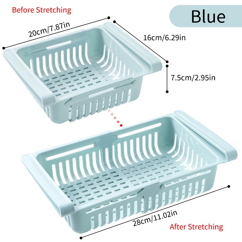 Fridge Organizer Storage Box Extendable Refrigerator Chest Shelf Home Storage Case Plastic Cabinet Shelves: Blue