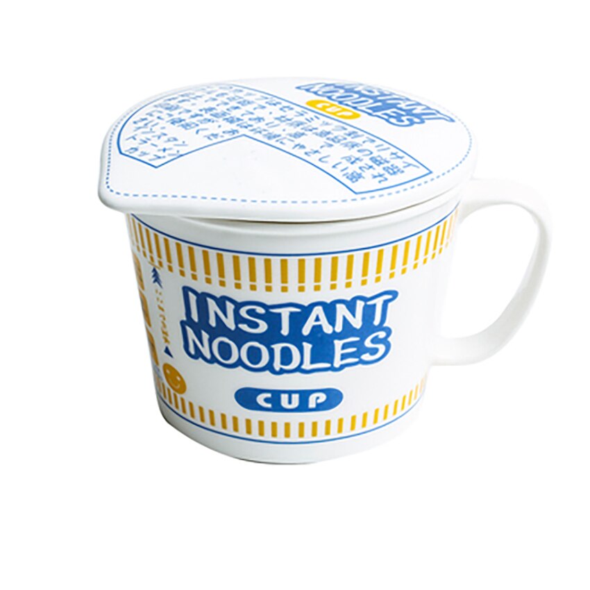 Bol à nouilles instantanées en céramique avec couvercle et poignée, tasse de soupe à nouilles instantanées, lave-vaisselle à micro-ondes disponible bleu rouge: Short blue