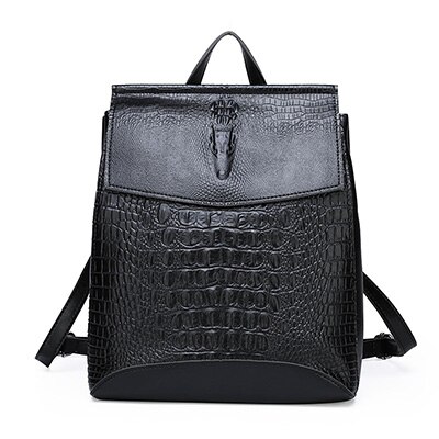 MAIYAYA PU Leather Knapsack Ladies Crocodile Pattern Women Backpack Girl Notebook Schoolbags Travel Bags Burgundy: Black