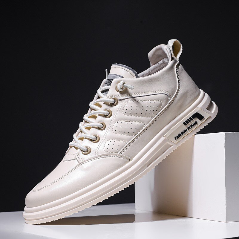 Herfst Leer Mannen Sneakers Wit Ademende Casual Mannen Schoenen Big Size Black Man Gevulkaniseerd Schoenen Zapatillas Hombre Joker