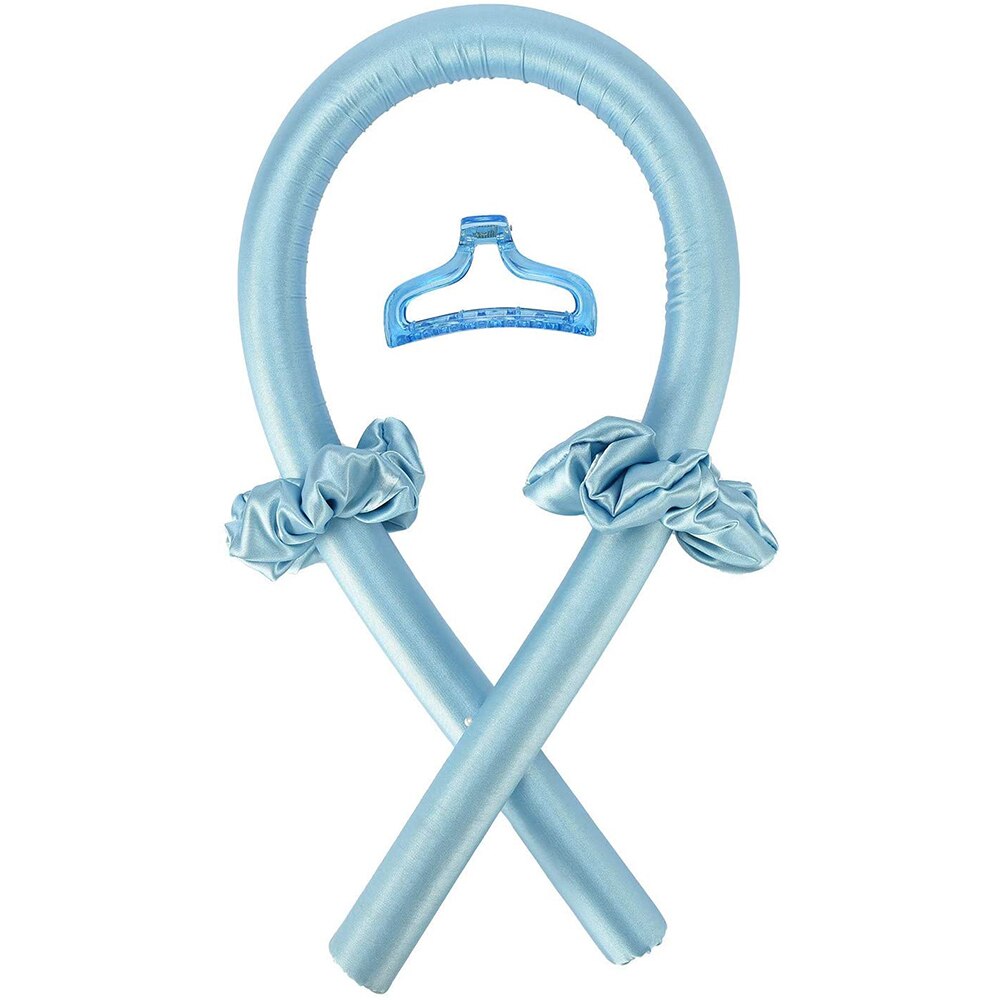 Varilla rizadora sin calor, rodillos de pelo de cinta de seda, formadores de ondas para dormir, herramientas de estilismo de cabello largo y mediano, para niña: Azul