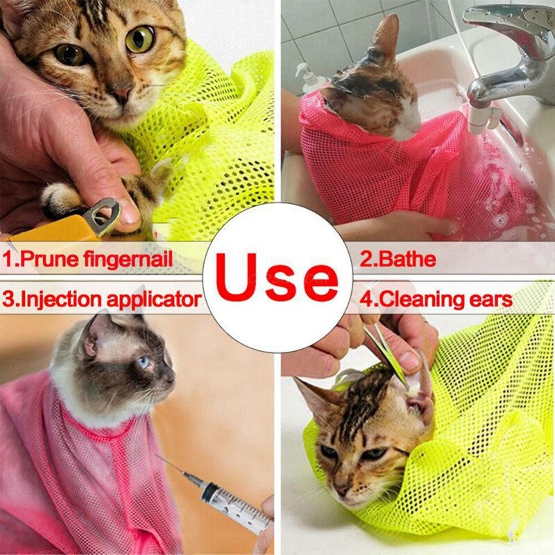 Solid Cat Bathing Bag Puppy Cats Grooming Washing Bags No Scratching Bite Restraint Cat Bath Clean Bag Pets Cat Supplies YT0015