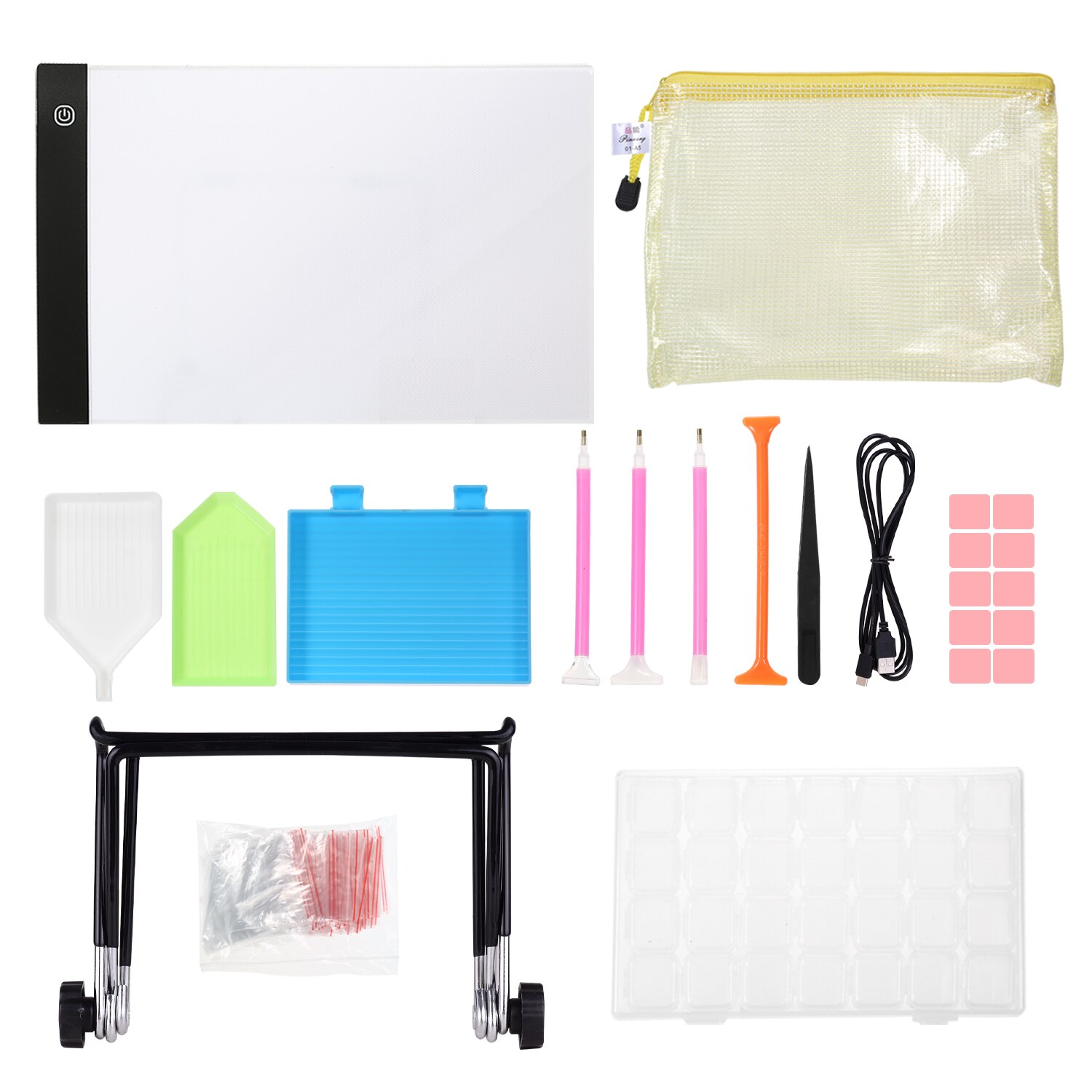 133 Pieces DIY Diamonds Painting Tools and Accessories Kits with A4 Tracing Light Box Multi-Size Diamond Pen Tray Kits: 123pcs tools set