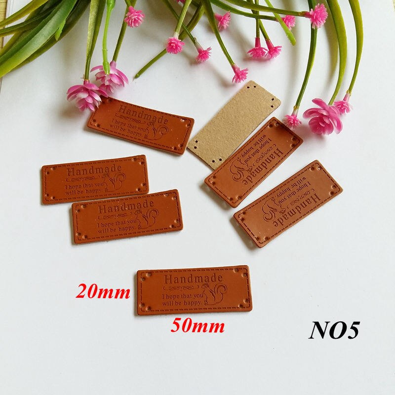 10pcs PU Leather Labels Handmade garment Labels 15MM*50MM for Crafts Brown Handicraft Sewing label: NO15