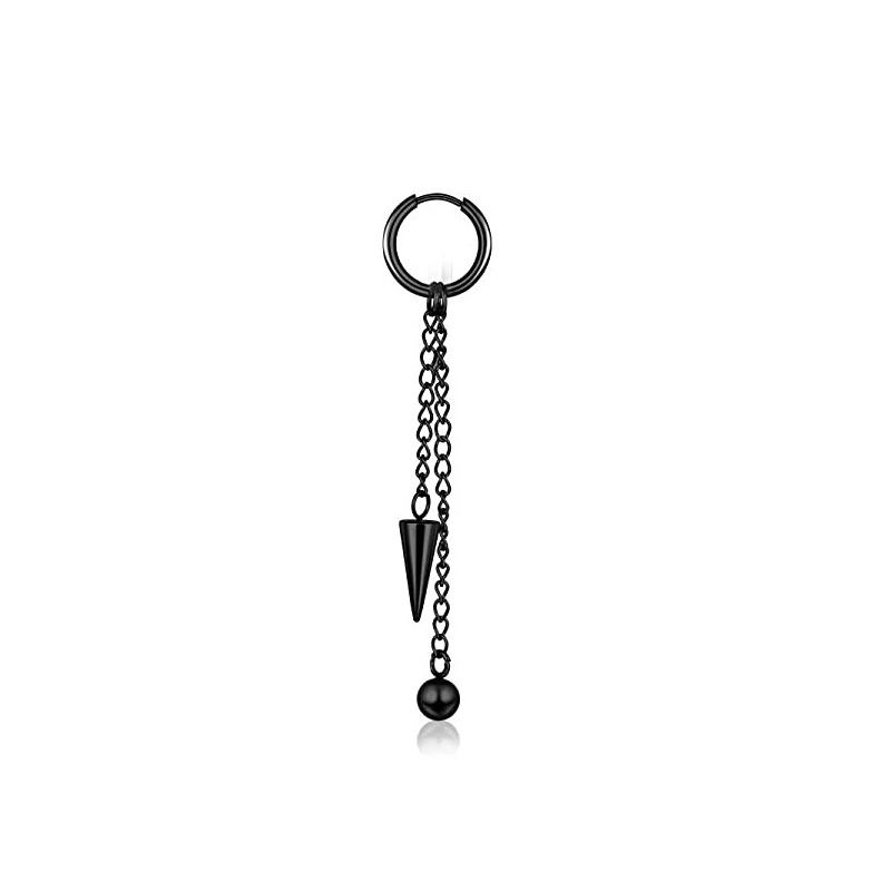 Pendientes de aro con bisagras para hombre, aretes colgantes de acero inoxidable, aretes colgantes de cadena larga con pluma L, 1 pieza: Marrón
