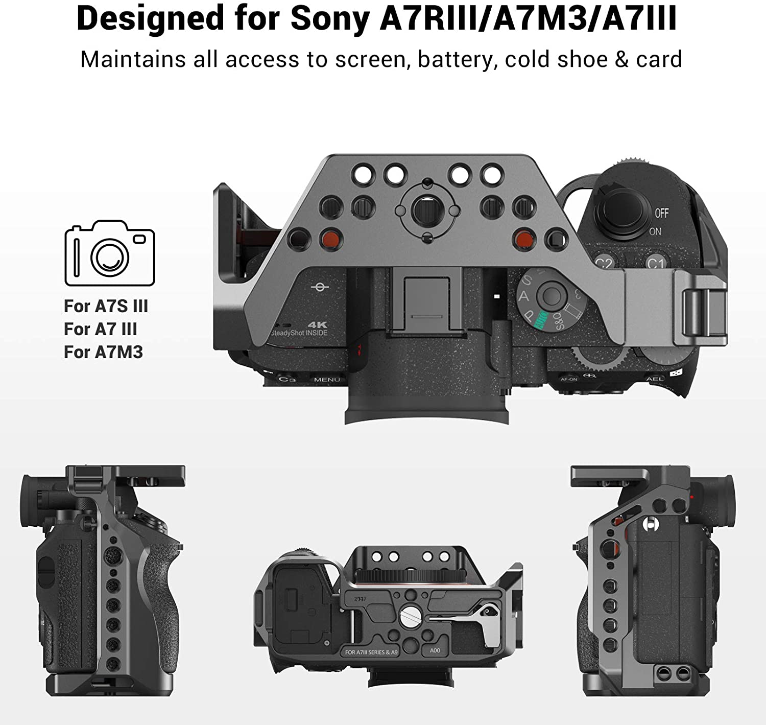 SmallRig A7RIII / A7III / A7M3 Camera Cage for Sony A7RIII / A7III / A7M3 Camera (ILCE-7RM3 / A7R Mark III), w/ Shoe Mount 2087