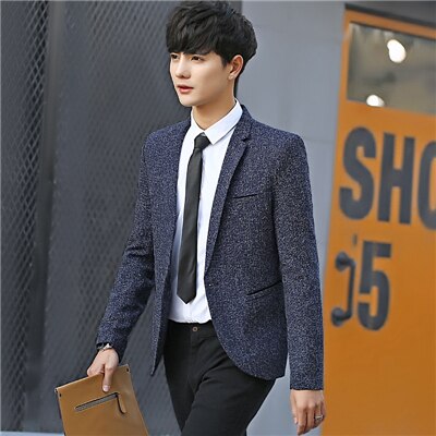 Slim men Suit Jacket Long-sleeved Business Casual men Blazer Coats Asian size S M L XL XXL XXXL: Navy Blue / XL