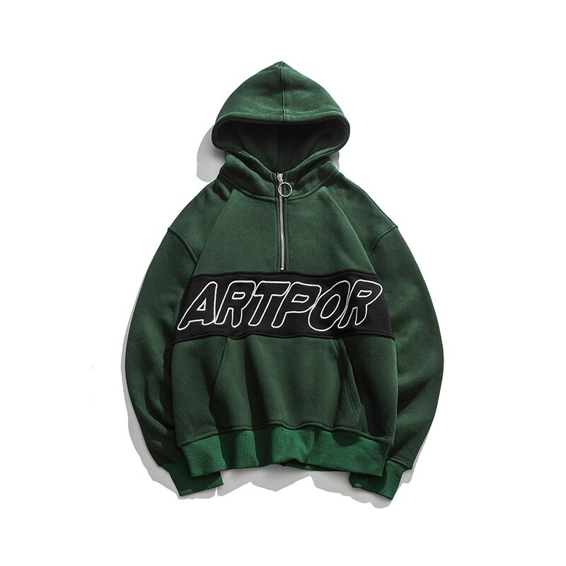 Campus Style Winter Fleece Pullover Hoodies Hip Hop Print Harajuku Streetwear Men Autumn Cotton Warm Hooded Sweatshirts Green