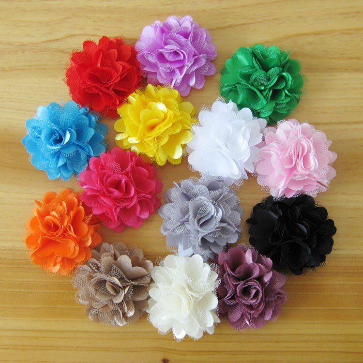Stoffen bloemen voor hoofdband satijnen gaas rozenbloemen 2 inch 2 " diy bloemen kinderhaaraccessoires 100 stuks/partij