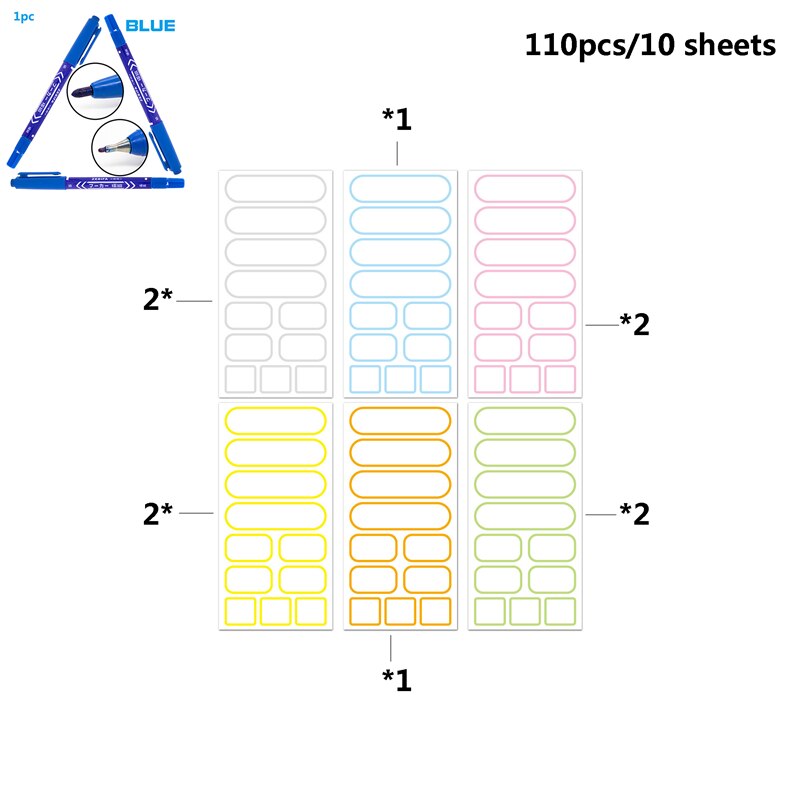 110pcs With pen Reusable Jam Jars Kitchen Label Stickers Storage Bottle Container Label Blackboard Chalk Stickers On the can: Blue pen