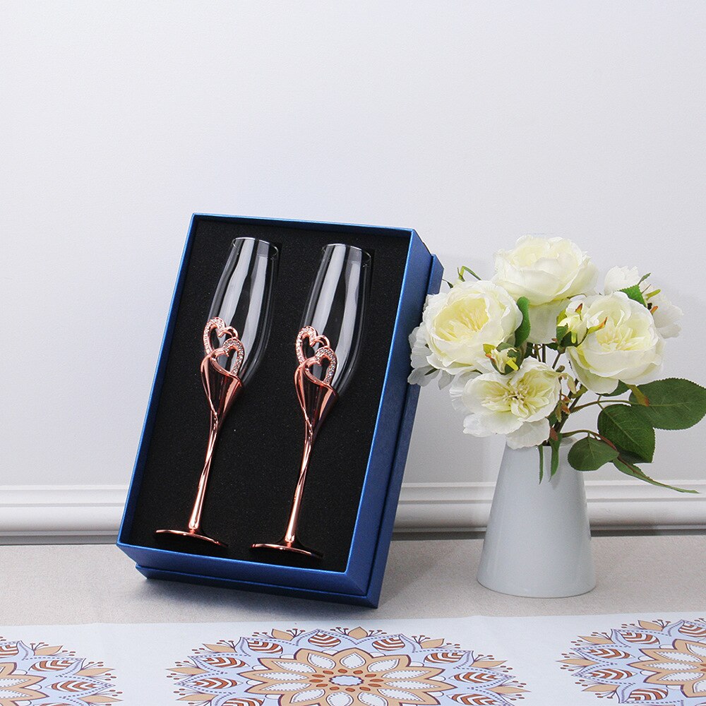 2Pcs Wedding Wine Glasses Champagne Glasses Wine Glass Set Cocktail Glass Bride and Groom Wine Cups Party Valentine's Day: Gold Gift box