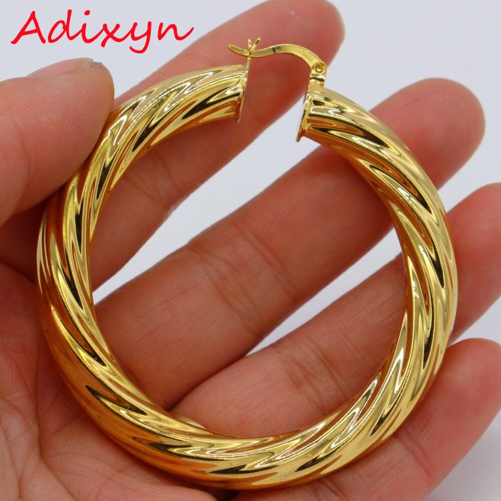 Adixyn 5.3cm afrikanske store øreringe til kvinder guldfarve & messing snoet ørering arabisk / etiopisk  n01095