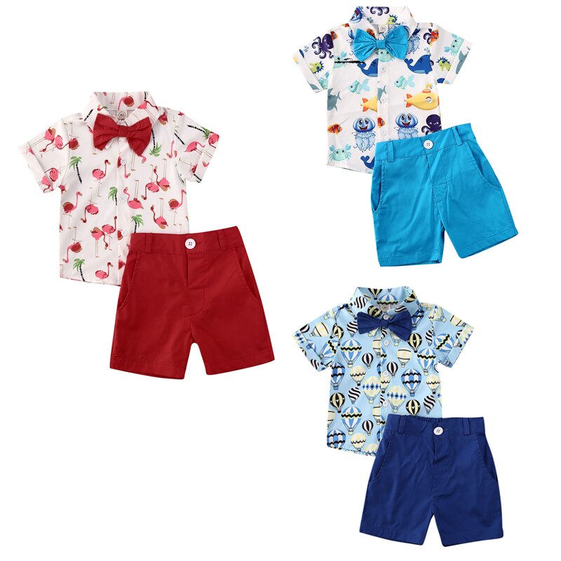 Baby sommer tøj småbørn børn baby dreng flamingo tøj kortærmet skjorte toppe shorts bukser 2 stk outfits