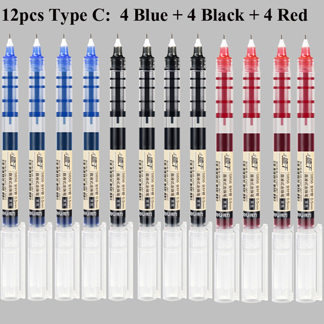 Deli RollerBall Pens,12 Pack Blue Black Fine Point Roller Ball Pen, 0.5mm Liquid Gel Ink Pen for Writing Journaling Taking Notes