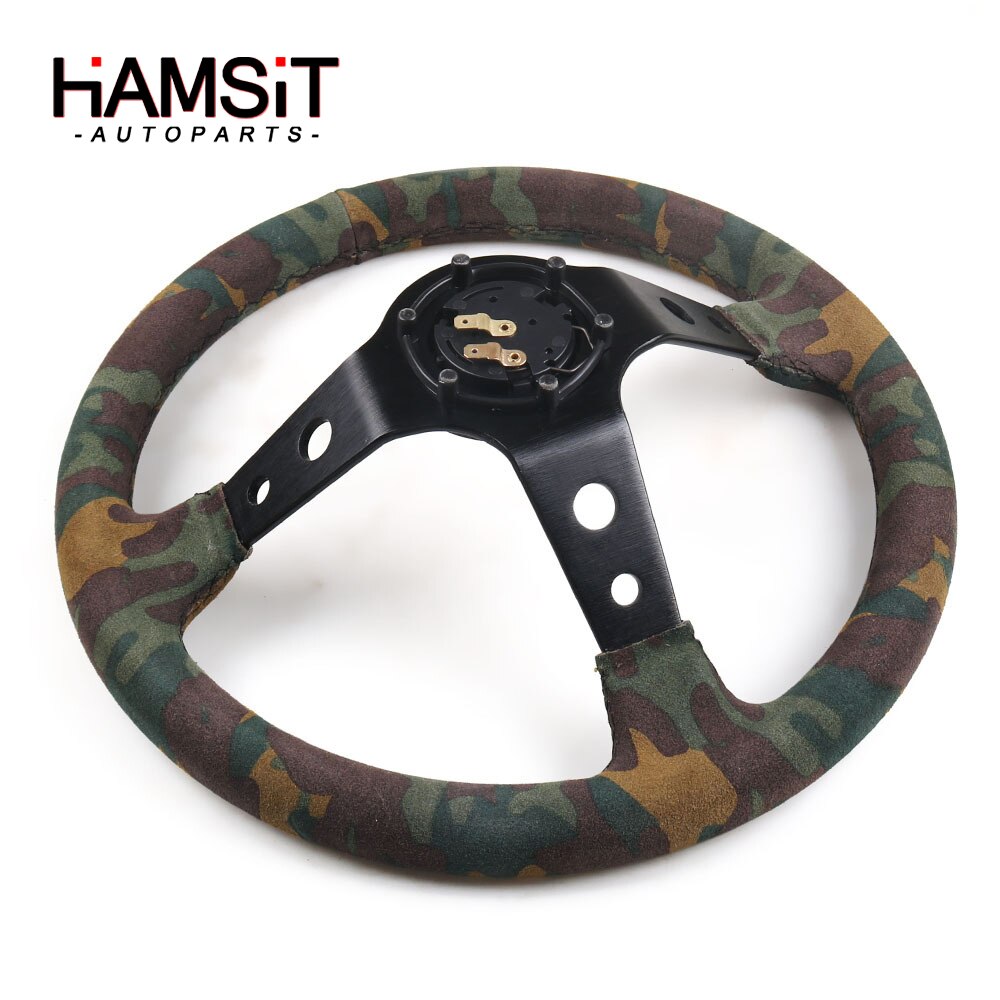 Hamsit Car modified 14 inch 350mm racing camouflage suede steering wheel racing off-road game competitive general steering wheel