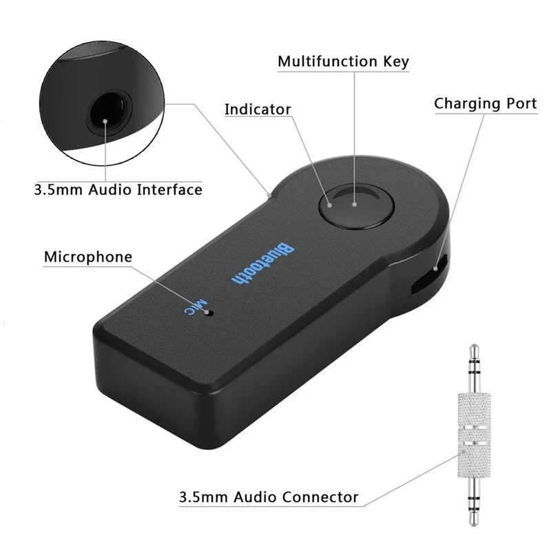 Récepteur sans fil Bluetooth 5.0, prise jack 3.5mm pour voiture, musique audio aux A2DP, adaptateur émetteur casque 2 en 1, récepteur mains libres