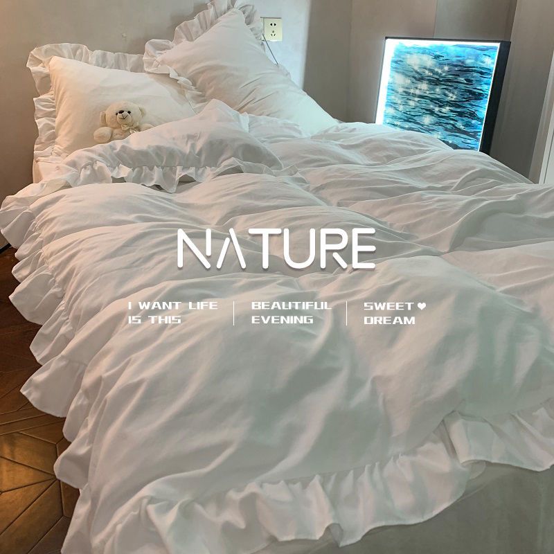 eins Prinzessin Stil Bettwäsche-setzt Rüschen Spitze Bogen Bett bezug romantische Bettwäsche Dekor Frau Mädchen Schlafzimmer Bett bezug 4 stücke: 180x220cm / Weiß