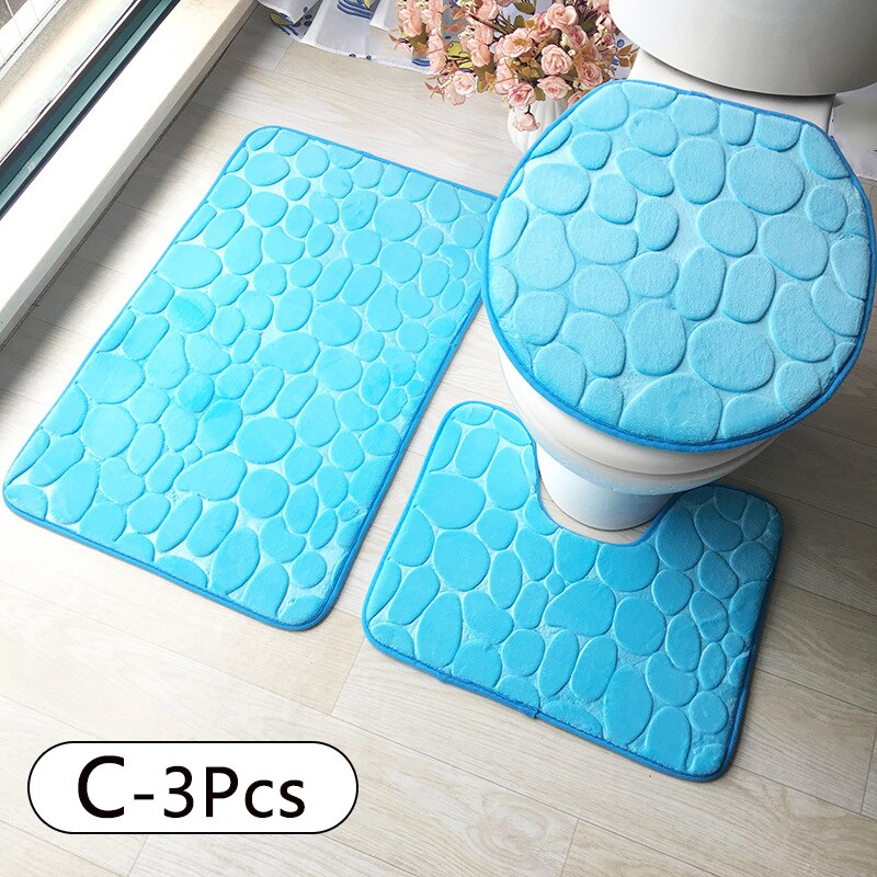 3PC Toilet Cover Seat Bathroom Accessories Set Rug Contour Mat Soft Toilet Lid Cover Plan Solid Color Bath Mats Home Decor: C