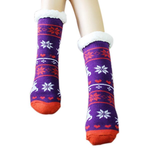Chaussettes chaudes d'hiver, chaussettes d'intérieur en polaire thermique extra-chaudes, extensibles pour l'hiver, chaussettes antidérapantes en peluche épaisse pour la maison, chaussettes de noël: D