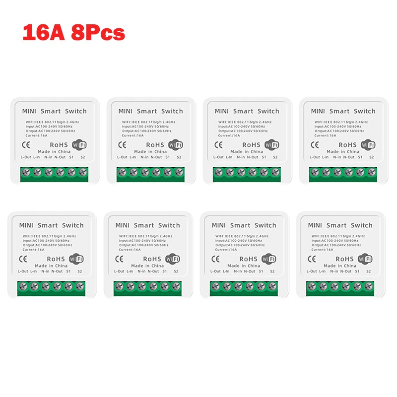 10A/16A MINI Wifi Smart Switch Timer Wireless Switches Smart Home Automation Compatible With Tuya Alexa Google Home: 10A 8pcs