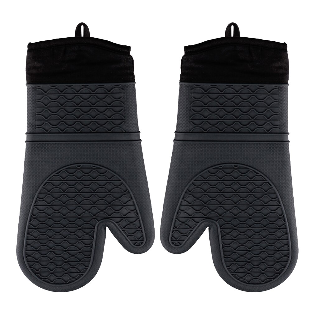 Silicone Baking Gloves High Temperture Gloves Thickened Cotton Silicone Microwave Oven Gloves Kitchen Slip-Proof Gloves: black
