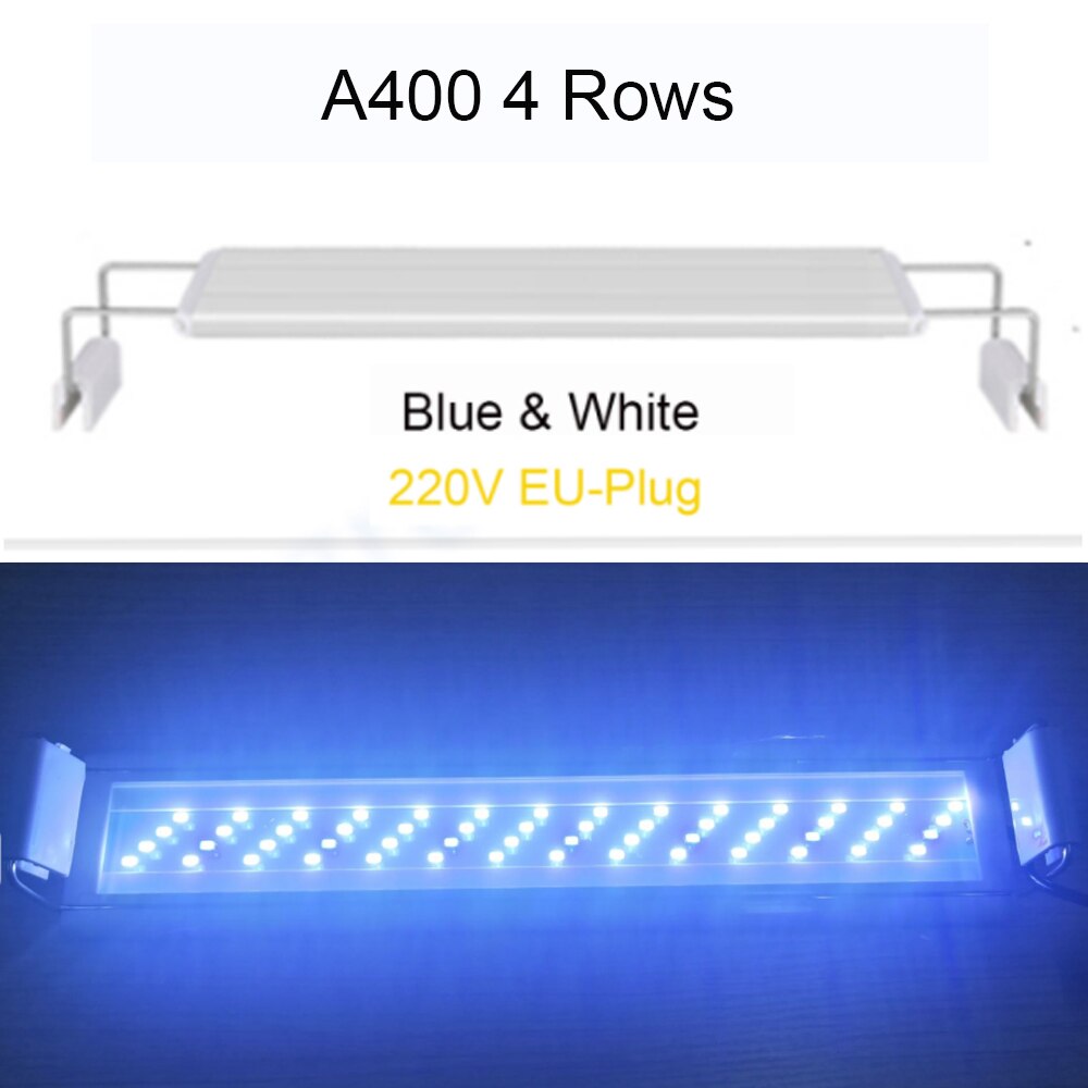 Super Slim LEDs Aquarium Lighting Aquatic Plant Light 20-70CM Extensible Waterproof Clip on Lamp For Fish Tank: A400-BW EU-Plug