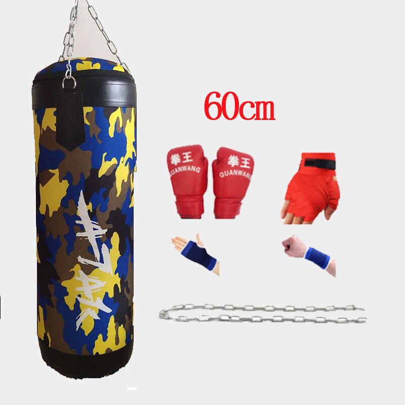 Boksesandpose camouflage med kædekrog tom-tung boksesæk hængende spark sandsæk boksning træningskamp karate: Camouflage-blå 60cm