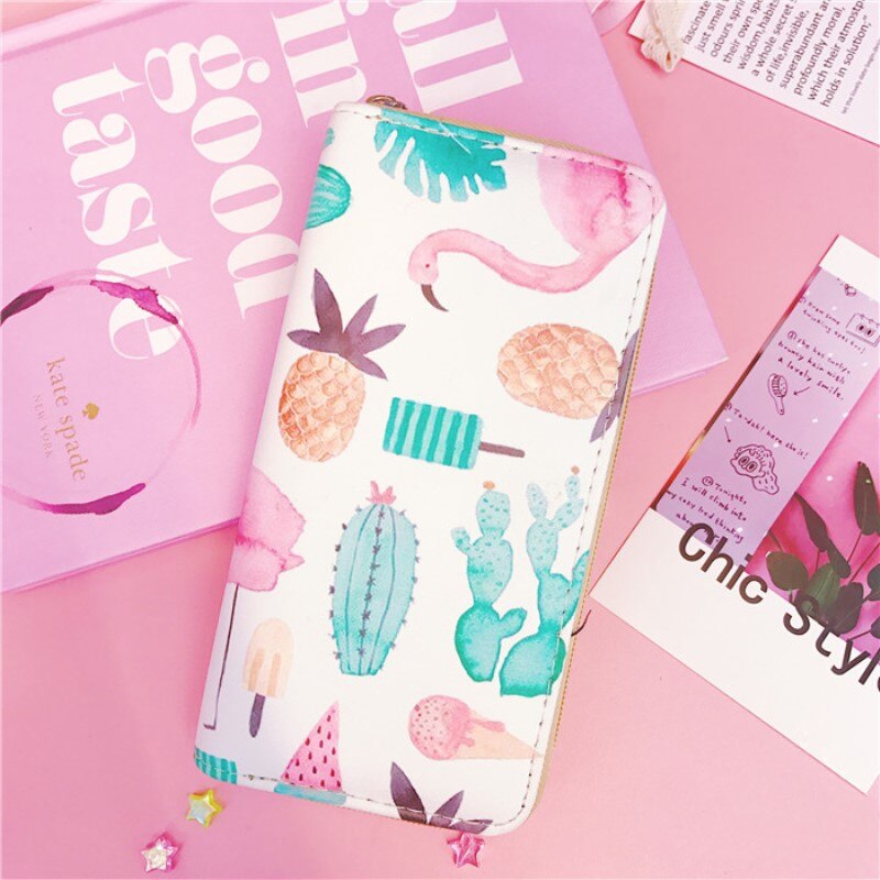 Flamingo Printing Long Wallet Lovely Cute Girls Clutch Card Solts Coin Purse Phone Case Female Carteira cartoon wallets