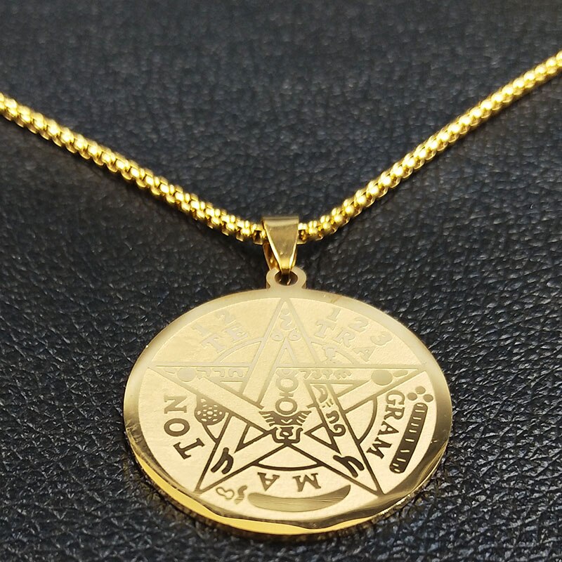 Colliers de chaîne en acier inoxydable pour hommes, pentagramme de sorcellerie, couleur or, pendentifs Tetragrammaton, bijoux, cadenas N1163S