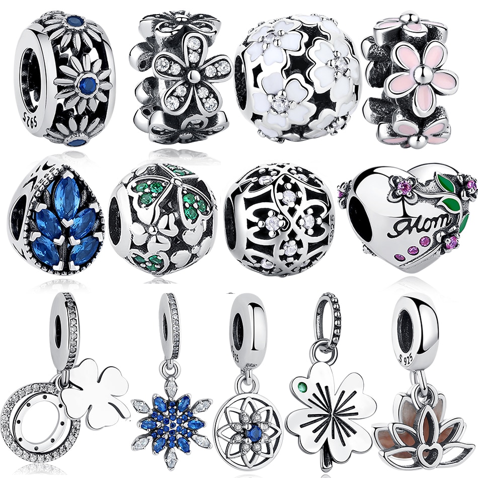 ELESHE Charms in argento misura il braccialetto di fascini originali in argento Sterling 925 zircone trifoglio cuore fiore fascino perlina creazione di gioielli fai da te