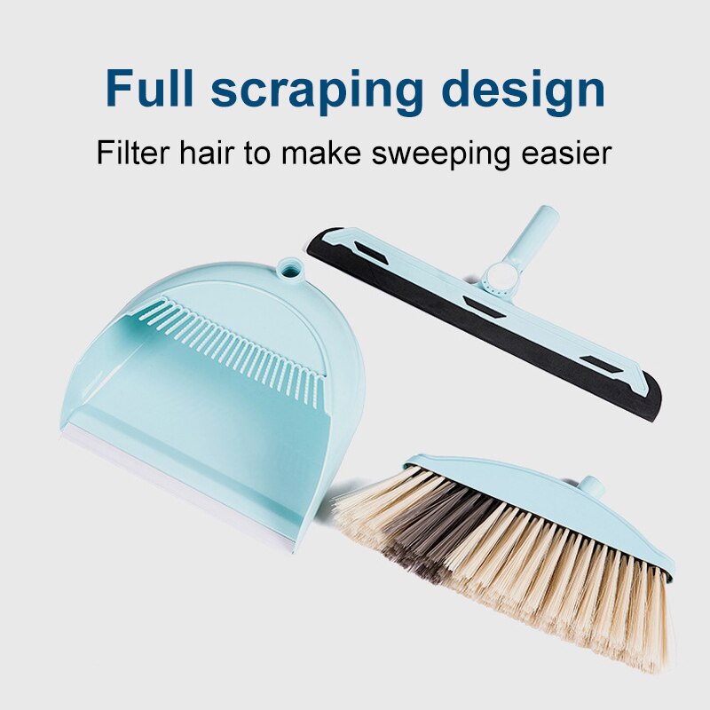3 PCS Broom Dustpan Set With Fully Squeegee Clean Floor Dust Sweeper Wiper Broom for Home Office Garden Kitchen Cleaning Tool