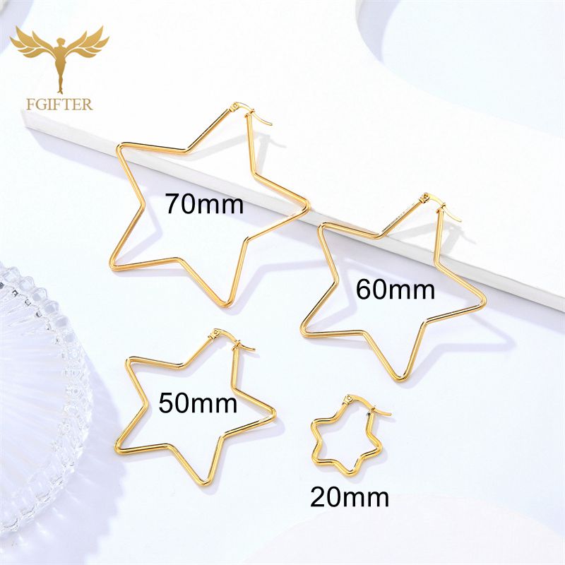 30mm 50mm 60mm 70mm Geometry Star Earrings For Women Stainless Steel Hoops Ear Nipple Piercing Ring Golden Steel Jewelry