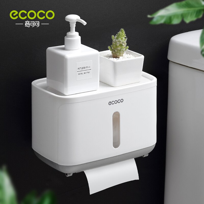 ECOCO Bathroom Organizer Storage Box Toilet Paper Holder Tissue Box Waterproof Wall Mounted Paper Roll Paper Dispenser