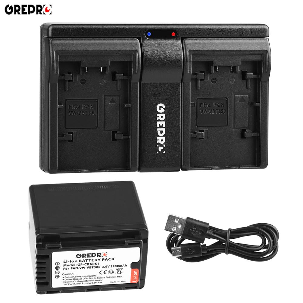 2 Stuks Vw VBT380 VW-VBT380 Batterij + Dual Usb Oplader Voor Panasonic VW-VBT190 HC-V770, HC-V720, HC-V727, HC-V730, HC-V750 HC-V760: 1B with Charger