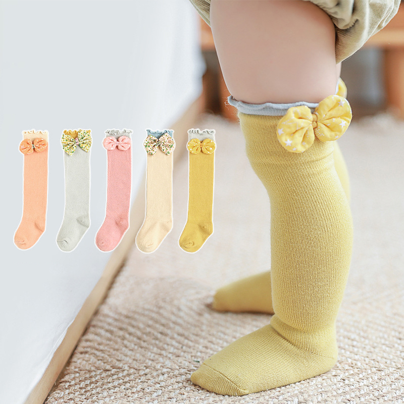 Baby-mädchen-socken, herbst, kleinkind, schleife, kniehoch, lang, weich, niedlich, freundlicher, weihnachtssocke, baumwollrüsche, neugeborenensocke für 0-3- jährige