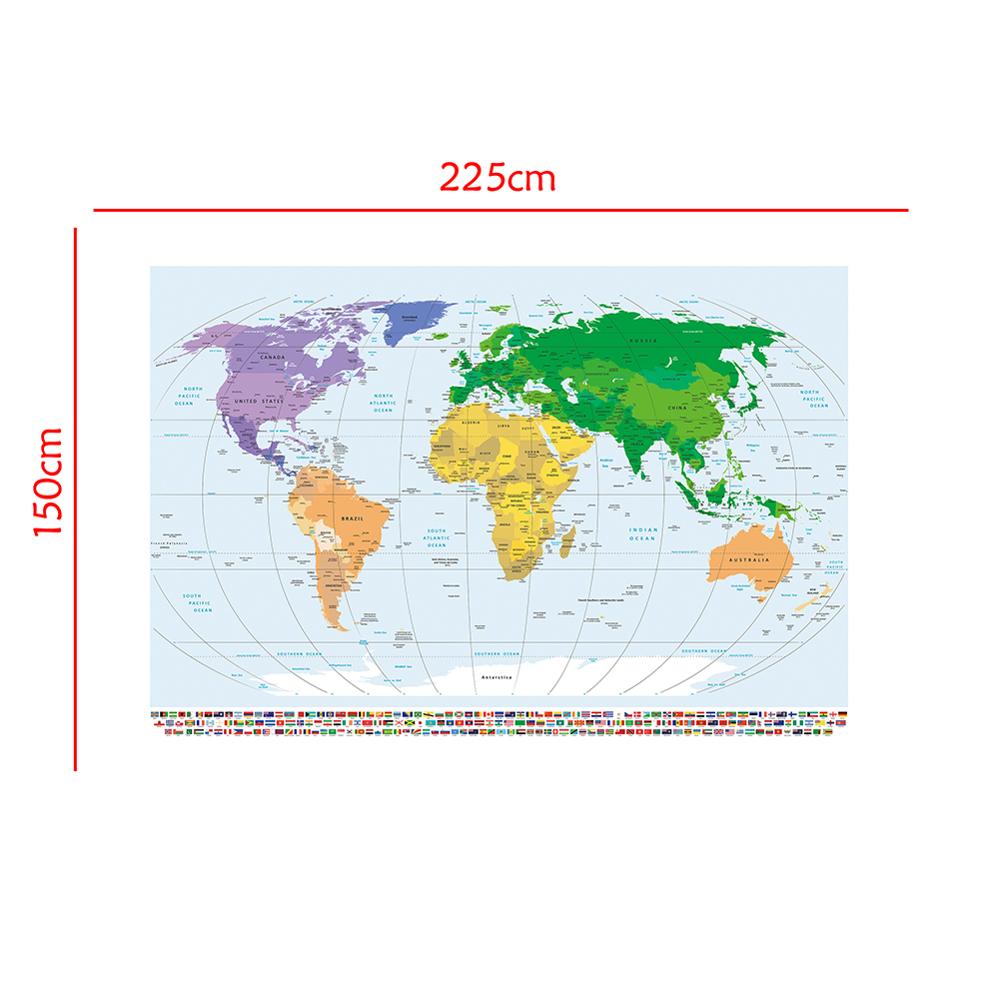 150x225cm The World Political Map with National Flags Mercator Projection Non-woven Canvas Painting Wall Art Poster Home Decor