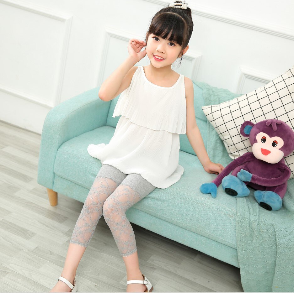 Leggings estivi per ragazze pantaloni per bambini per bambini pantaloni in cotone modale sottile cuciture in pizzo moda casual casual pantaloni sportivi traspiranti