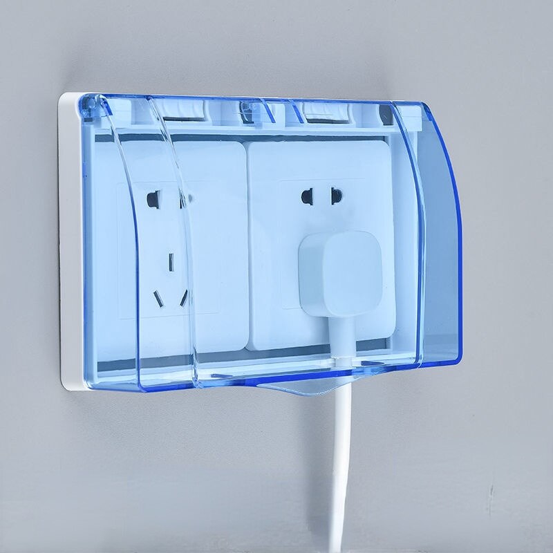 Double Socket Waterproof Box Bathroom Toilet Two Position Switch Protective Cover Safety Anti Mistouch Switch Plate Covers Paste: 2 bits blue
